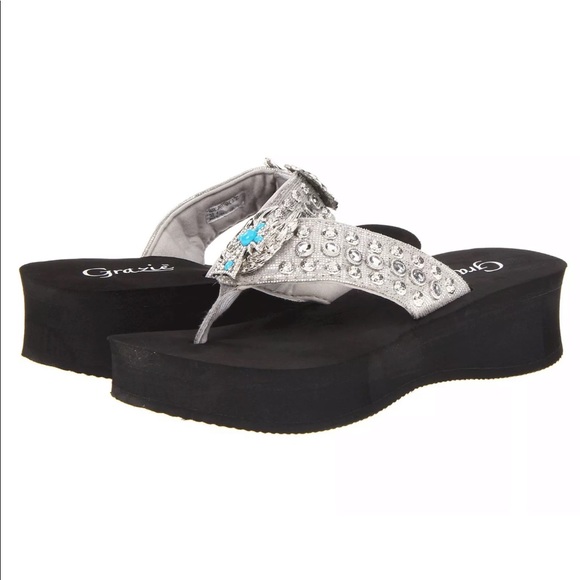 Grazie Shoes Grazie Womans Wedge Flip Flops Sandals Slides New